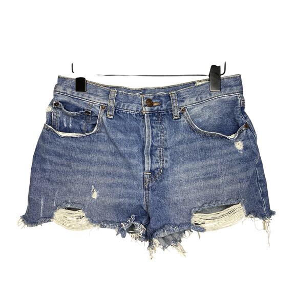 We The Free People Women's 28 Denim Shorts Button Fly Cut Off Blue Jean Boho - Picture 1 of 7